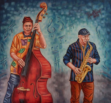 Soli et Milois "Jazz" Huile sur toile. 100/95 cm
