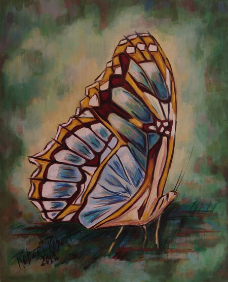 Papillon " 2" Huile sur toile. 34/41 cm