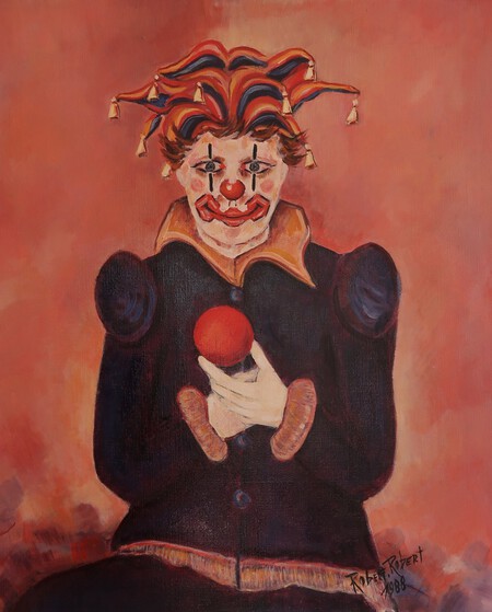 Clown a la Balle.Huile sur toile. 65/54 cm