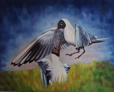Oiseaux sauvages .Huile sur toile. 81/65 cm